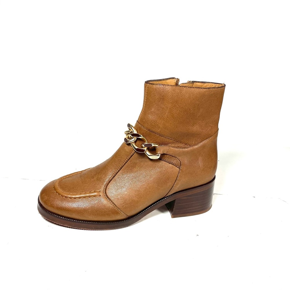 See By Chloe Mahe Women’s Ankle Boots Brown Gold Chain Embellished Size 36 US 5